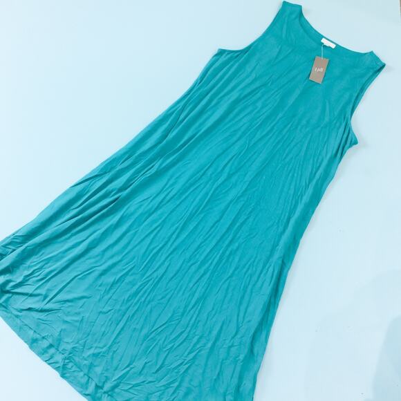NEW J Jill Mediterranean Blue Midi Wide Neck Stretch Fit Shift Dress Size Large - Picture 1 of 8